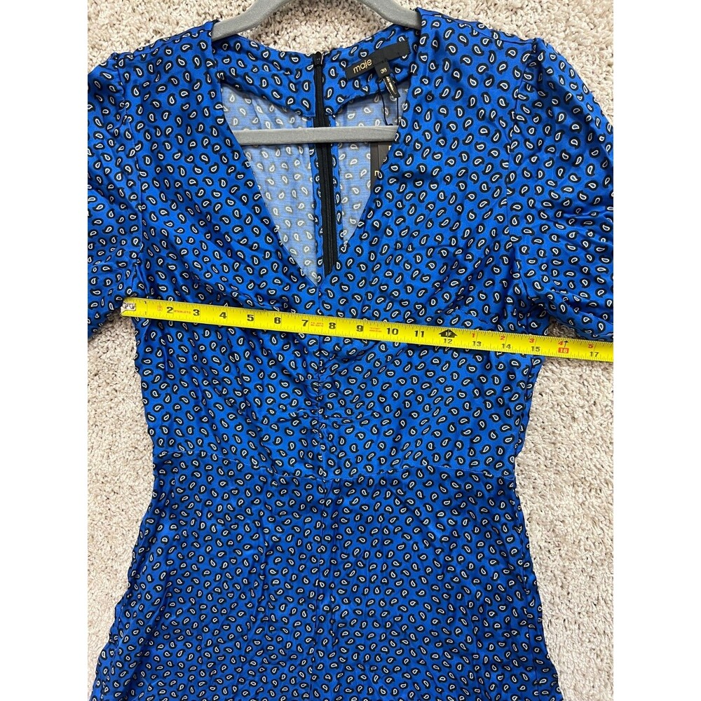 “Maje Blue Printed Romper Women Size 36 Short Sleeve V-Neck Casual Jumpsuit” - Picture 2 of 10